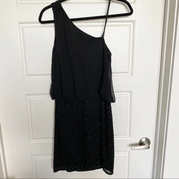 aidan mattox black beaded dress Aidan Mattox main image 1